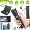 Tactical LED Flashlight Zoomable Rechargeable Search Light Torch 50000LM with 5Modes Belt Pouch Lanyard Night Light For Night Walking Adventures