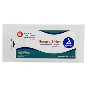 1/2" x 4" SecureStrip Adhesive Wound Closures, 6 per pouch