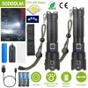 Tactical LED Flashlight Zoomable Rechargeable Search Light Torch 50000LM with 5Modes Belt Pouch Lanyard Night Light For Night Walking Adventures