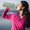 64Oz Glass Water Bottle Sports Water Bottle Motivational Water Bottle Water Intake Tracker Bottle with Straw Time Marker Silicone Sleeve Handle for Gy