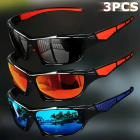 3PCS Fashion Sports Sunglasses Polarized UV Protection Glasses Men's and Women's Eyewear for Outdoor Fishing Cycling (Lenses Color: Option 1)