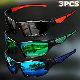3PCS Fashion Sports Sunglasses Polarized UV Protection Glasses Men's and Women's Eyewear for Outdoor Fishing Cycling (Lenses Color: Option 3)
