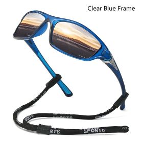 Men And Women Outdoor Sports Polarized Sunglasses With Chain Cycling Climbing Skiing Fishing Vintage Sun Glasses UV400 Eyewear (Lenses Color: ChainD23(Blue Frame))